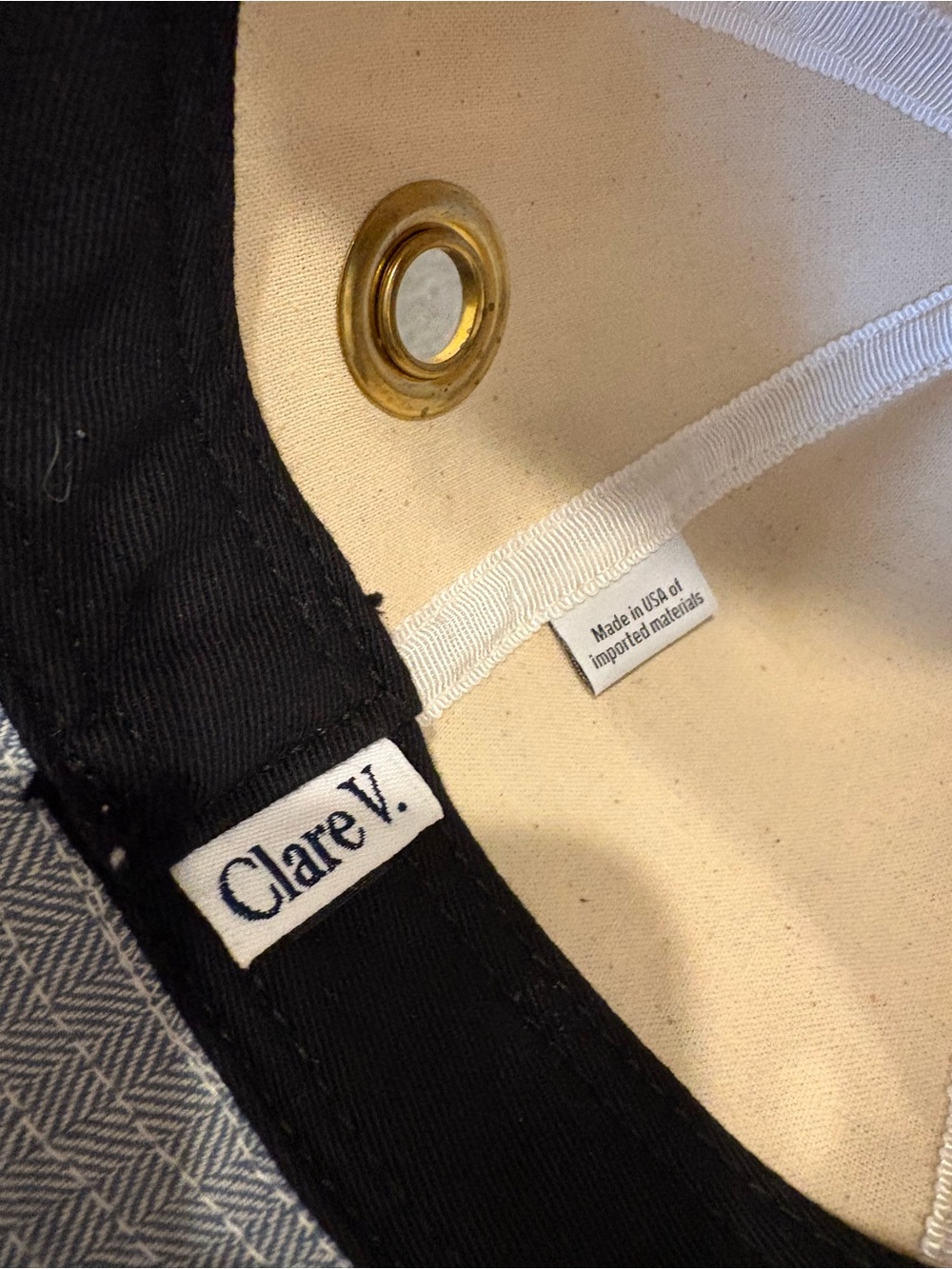 Clare V Light Blue Denim Bucket Hat with Gold Eyelets - Picture 3 of 7
